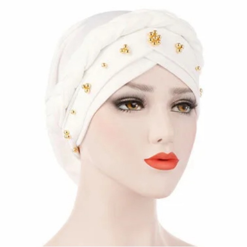 White and Gold Embellished Turban